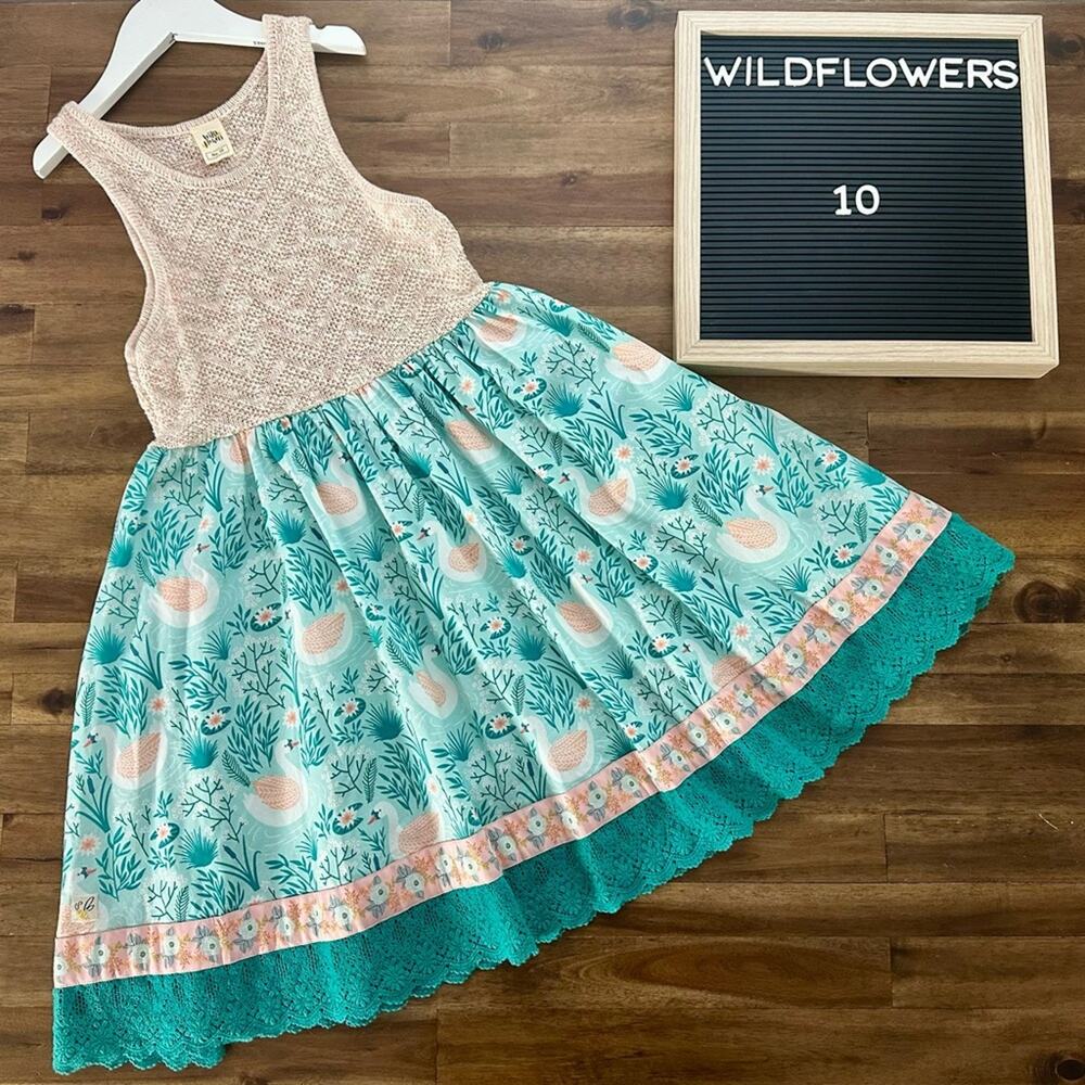Wildflowers Best Day Ever Swan Lake Ballet Dress 10 Pink Knit Green Floral Lace